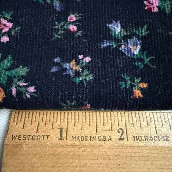 Vtg Pinwale Cotton Corduroy Pink Orange Blue Floral on Navy Blue Fabric 2 1/4yd - Picture 4 of 5